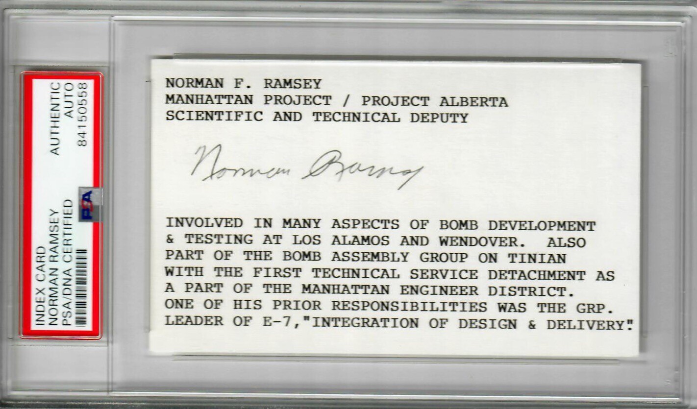 NORMAN RAMSEY INDEX CARD PSA DNA 84150558 (D) MANHATTAN PROJECT PROJECT ALBERTA