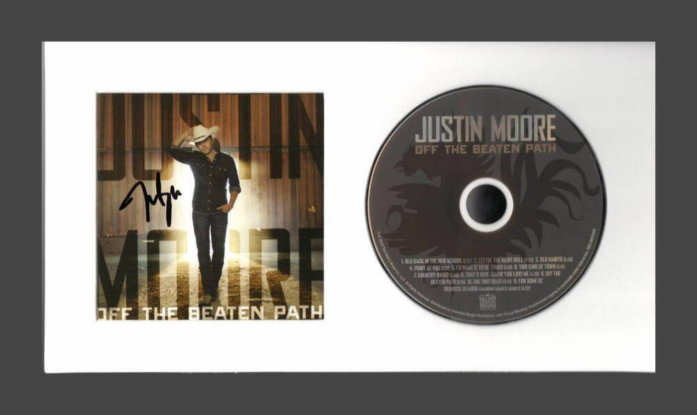 JUSTIN MOORE SIGNED AUTOGRAPH OFF THE BEATEN PATH FRAMED CD DISPLAY - COUNTRY