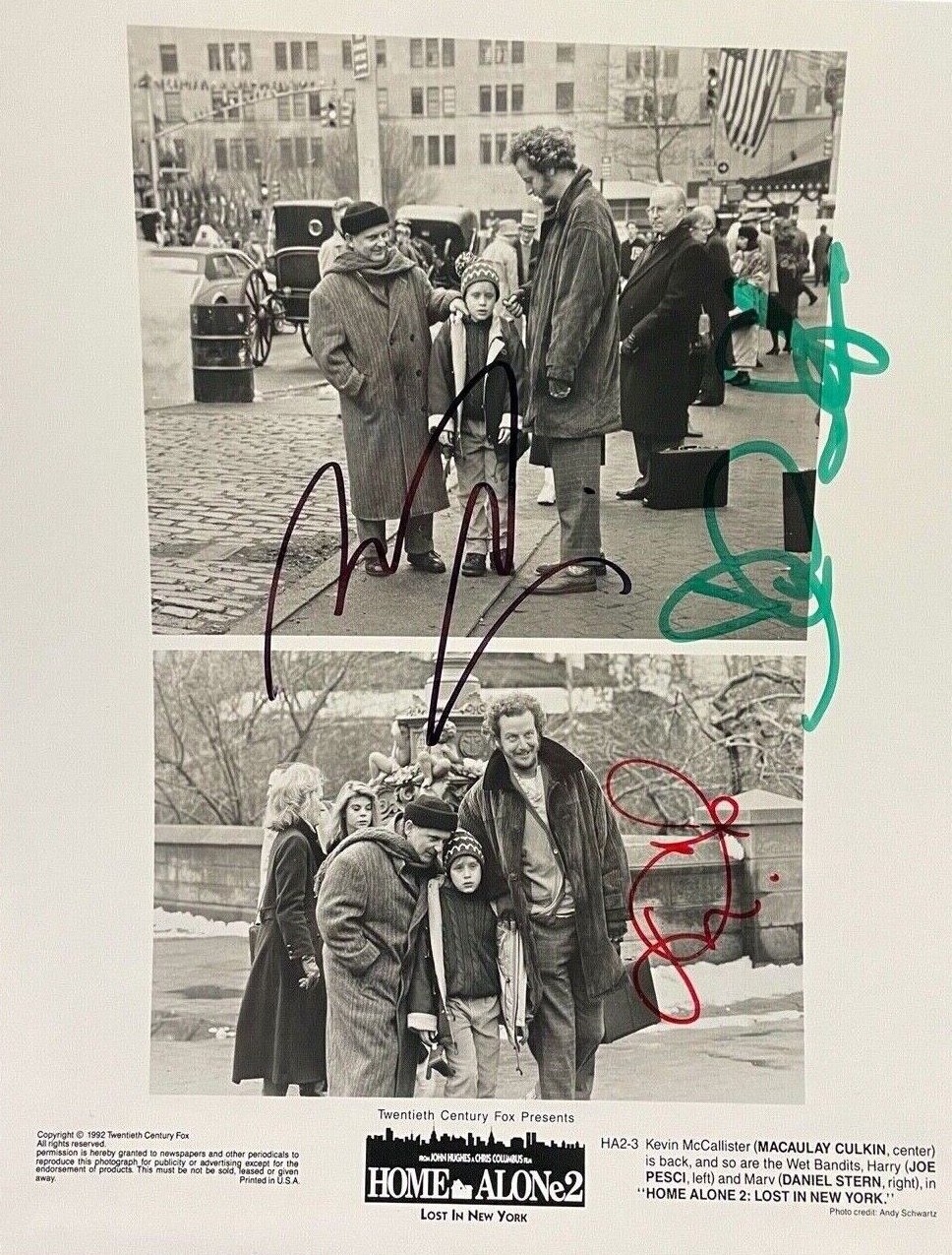 MACAULAY CULKIN STERN JOE PESCI Signed Autograph Home Alone 2 8x10 Photo JSA