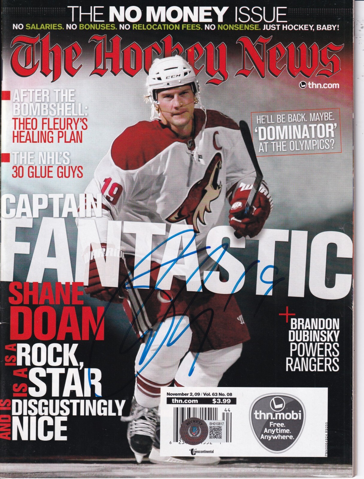 SHANE DOAN signed (PHOENIX COYOTES) Hockey News Magazine BECKETT BAS BH010817