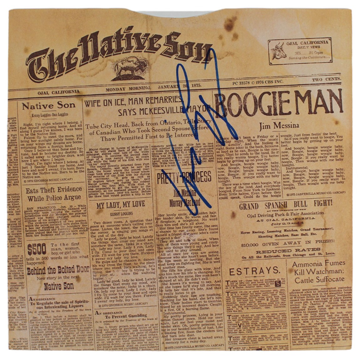 Kenny Loggins Authentic Signed The Native Sons Abum Sleeve BAS #BG83138