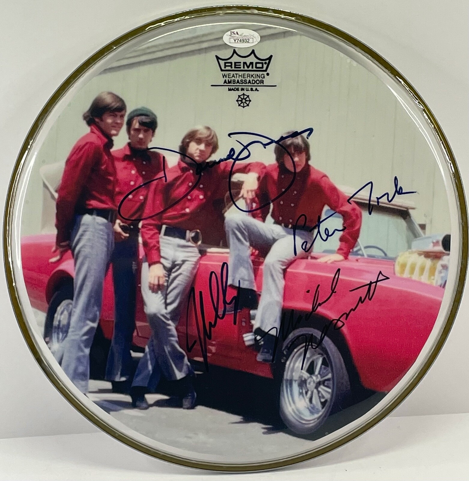 JONES NESMITH TORK DOLENZ SIGNED AUTOGRAPH DRUMHEAD PHOTO THE MONKEES JSA LOA COLLECTIBLE MEMORABILIA