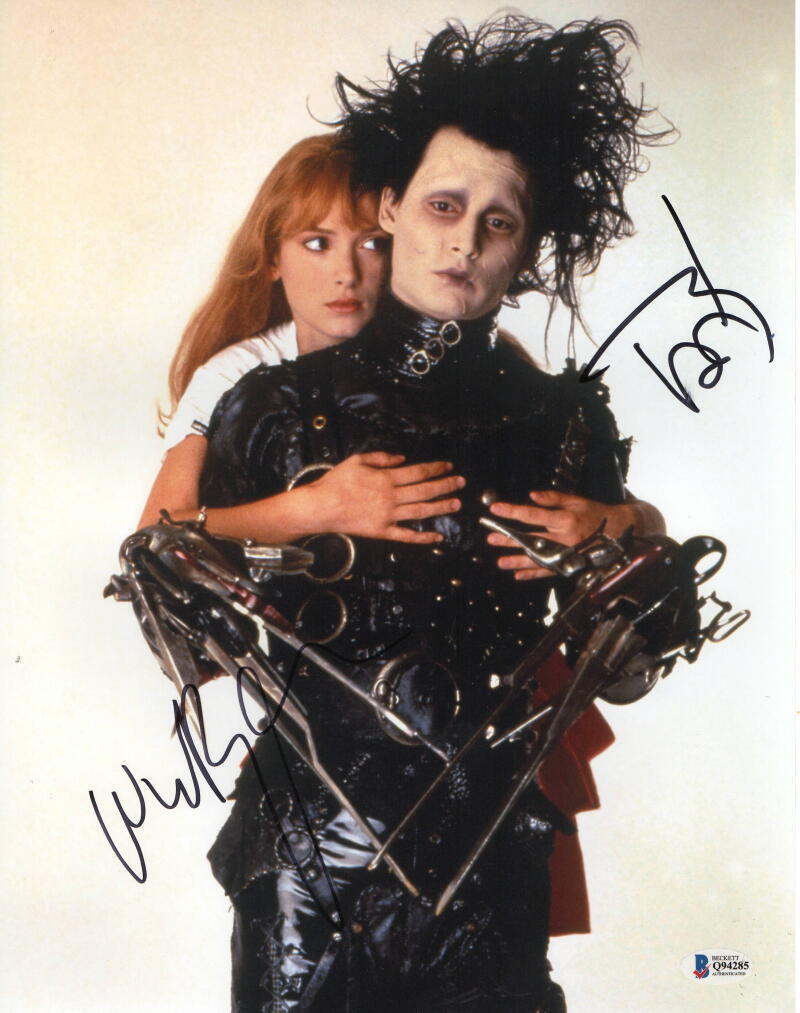 JOHNNY DEPP WINONA RYDER SIGNED 11X14 PHOTO EDWARD SCISSORHANDS AUTO BECKETT LOA