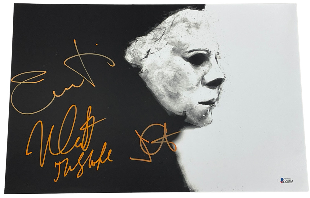 JOHN CARPENTER JAMIE LEE CURTIS NICK CASTLE SIGNED HALLOWEEN 12X18 PHOTO BAS LOA
