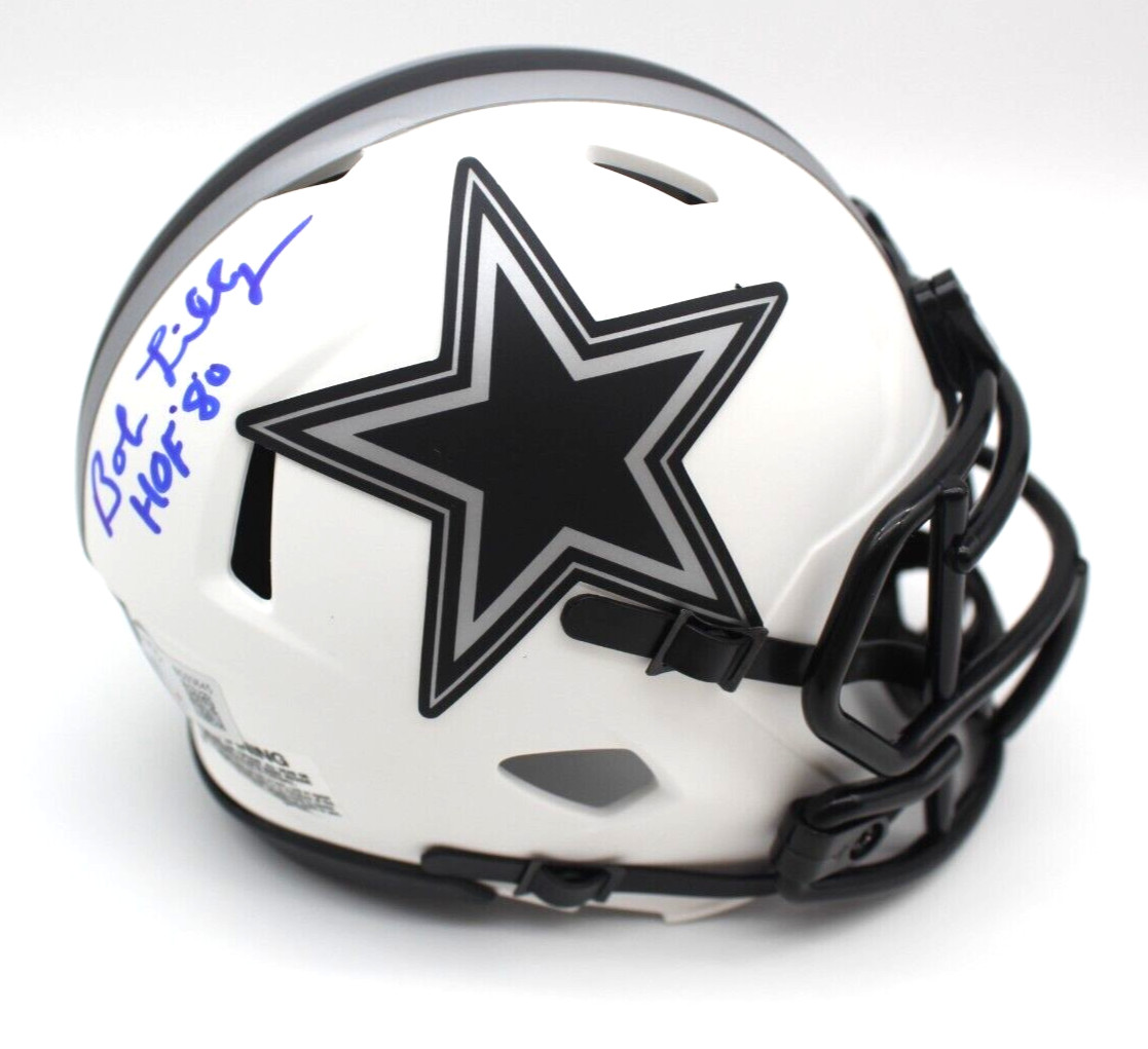 Bob Lilly Signed Dallas Cowboys Lunar Mini Football Helmet w/Beckett COA BG93645