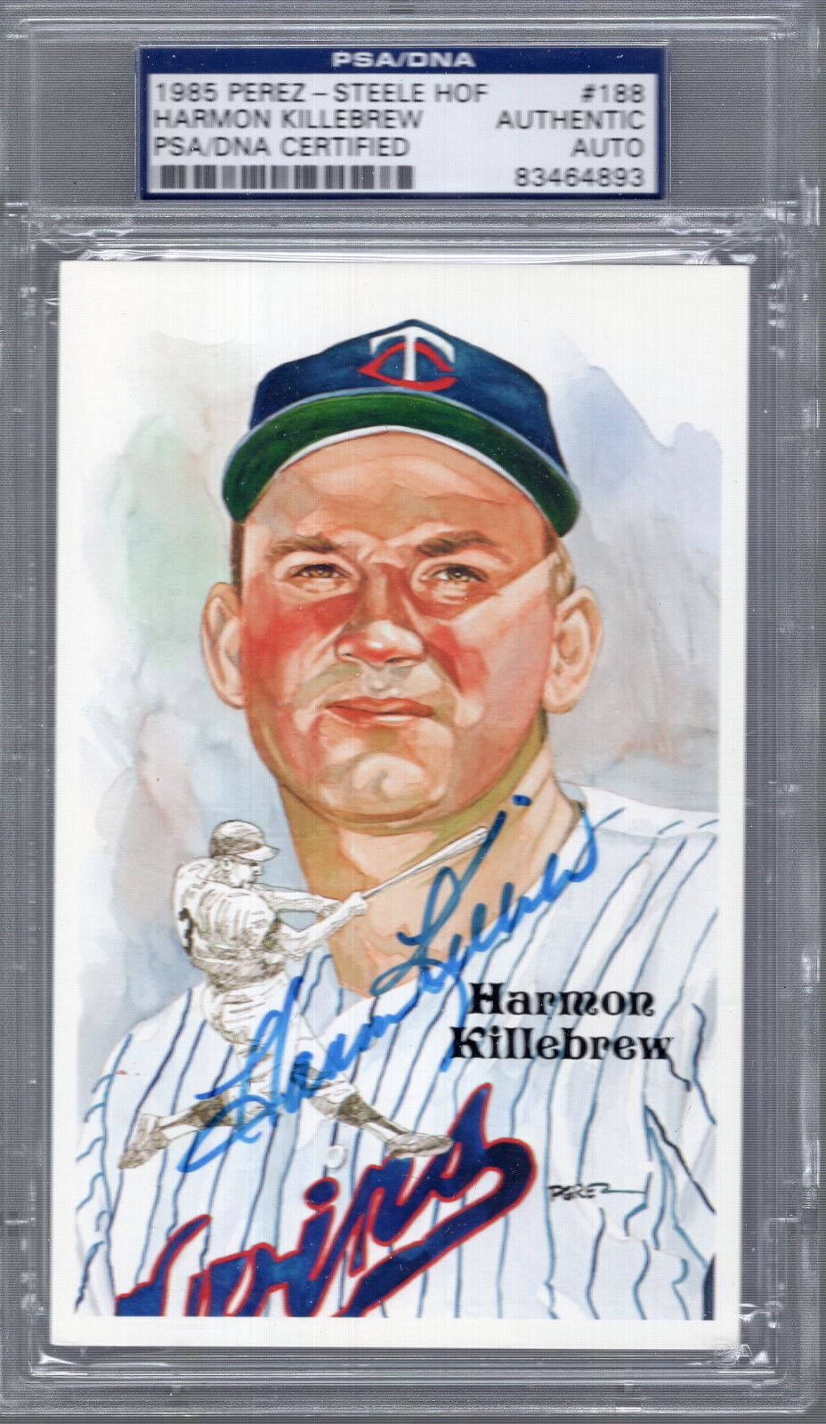 HARMON KILLEBREW HAND SIGNED HALL OF FAME PEREZ STEELE CARD PSA SLABBED