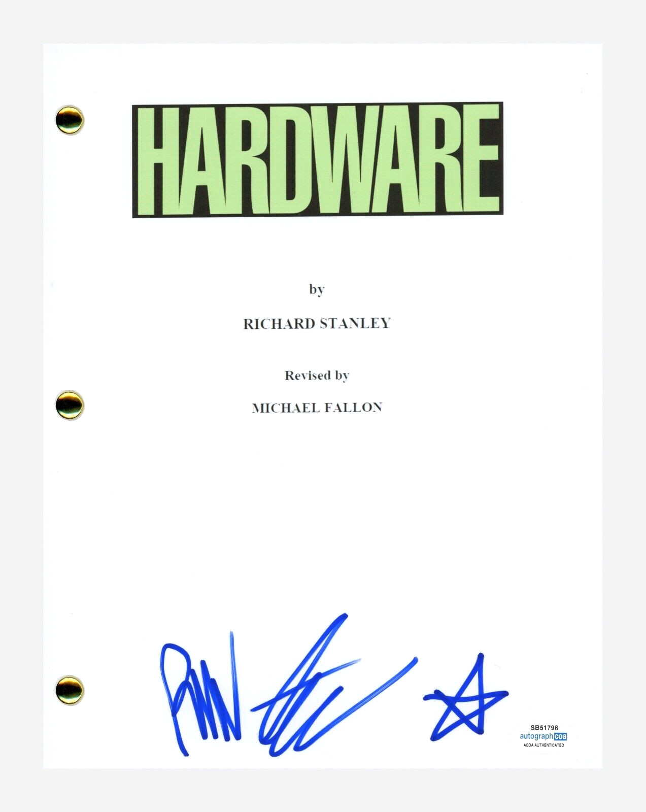 Richard Stanley Signed Autographed Hardware Movie Script Screenplay ACOA COA