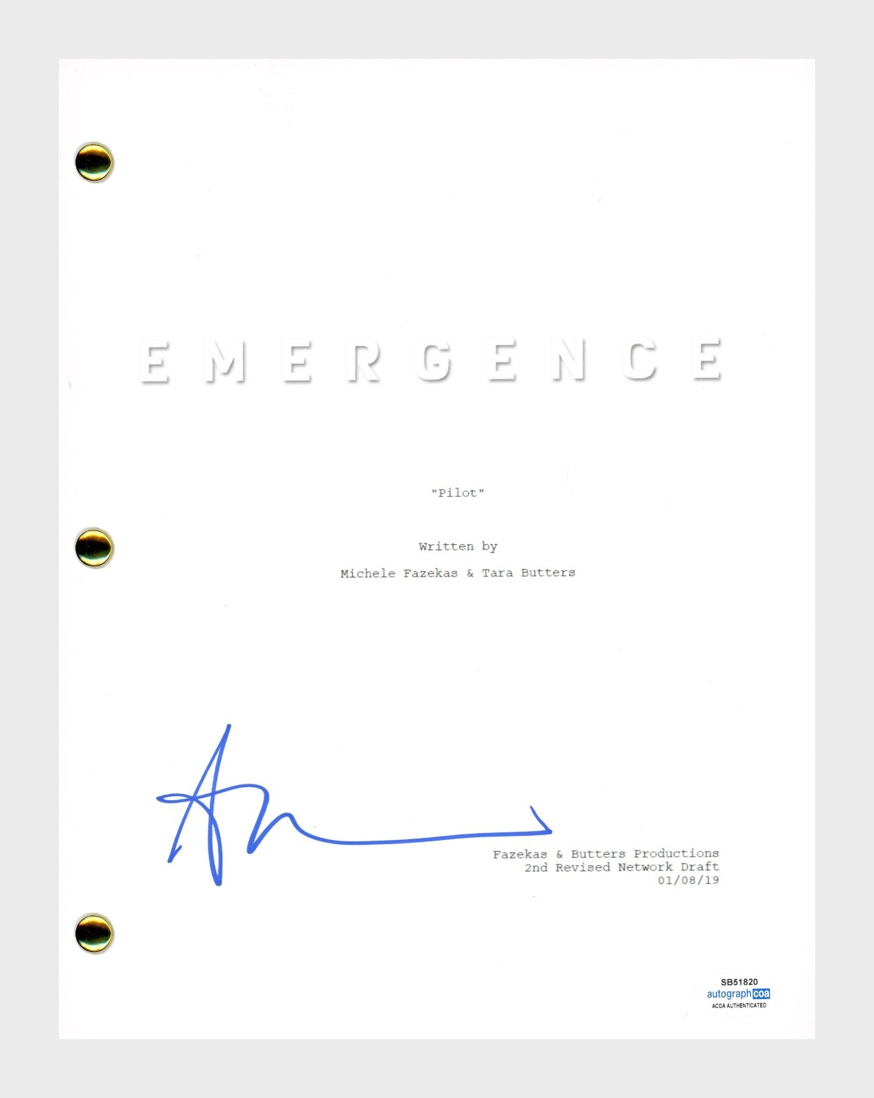 Alison Tolman Signed Autographed Emergence Pilot Script Screenplay ACOA COA