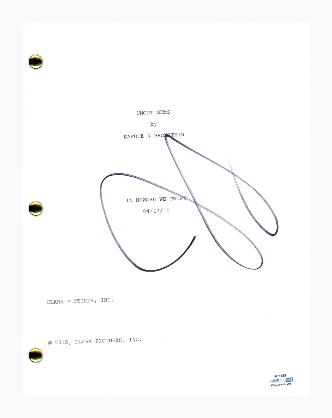 Julia Fox Signed Autographed Uncut Gems Movie Script Screenplay ACOA COA