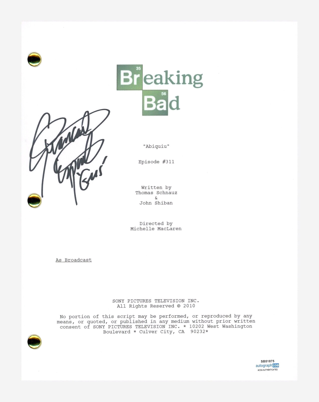 Giancarlo Esposito Signed Autographed Breaking Bad Abiquiu Script ACOA COA