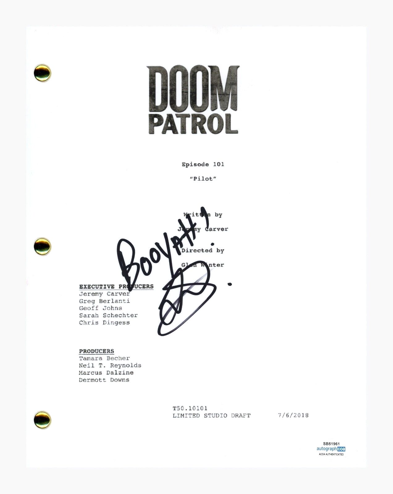 Joivan Wade Signed Autographed Doom Patrol Pilot Script Screenplay ACOA COA