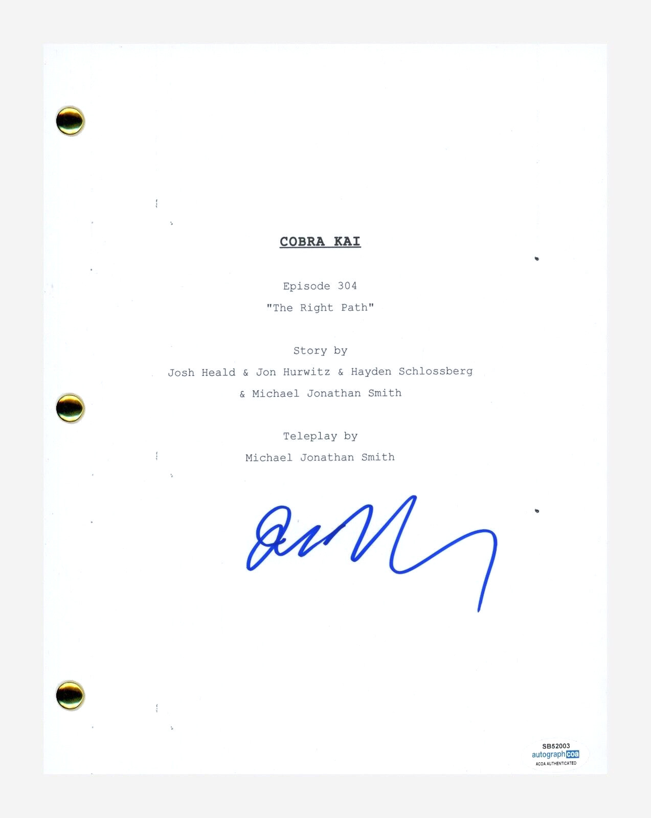 Jon Hurwitz Signed Cobra Kai The Right Path Episode Script Creator ACOA COA