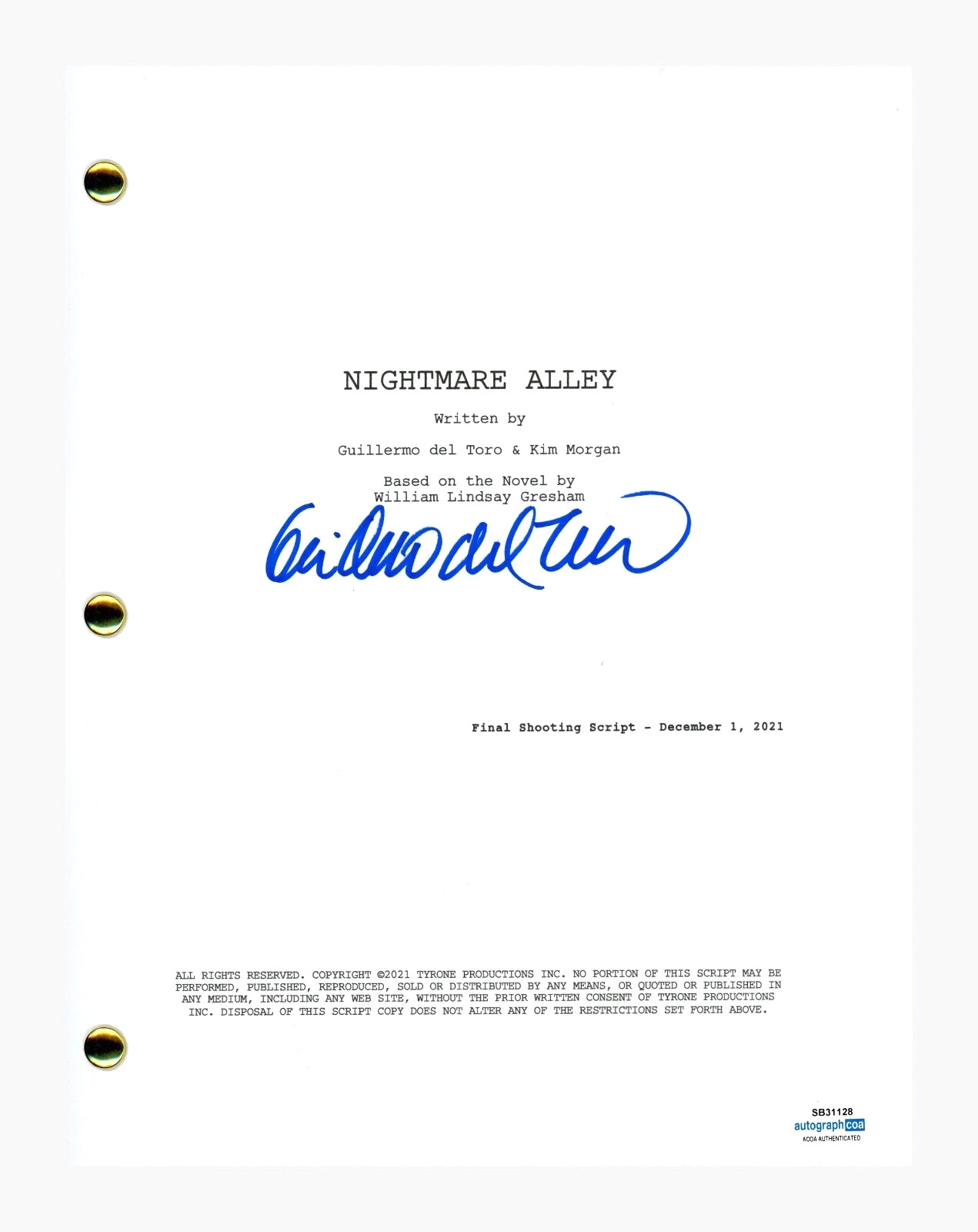 Guillermo Del Toro Signed Autographed Nightmare Alley Script Screenplay ACOA COA