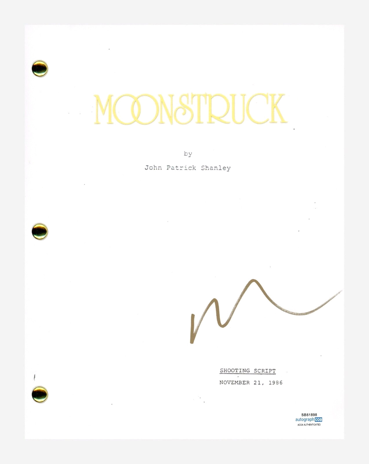 Nicolas Cage Signed Autographed Moonstruck Movie Script Screenplay ACOA COA