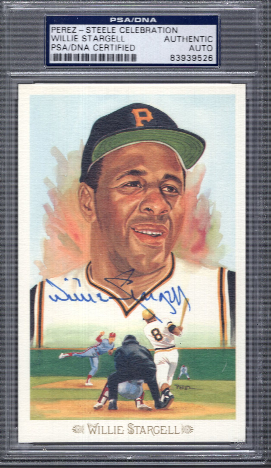 WILLIE STARGELL HAND SIGNED HALL OF FAME PEREZ STEELE CARD PSA SLABBED