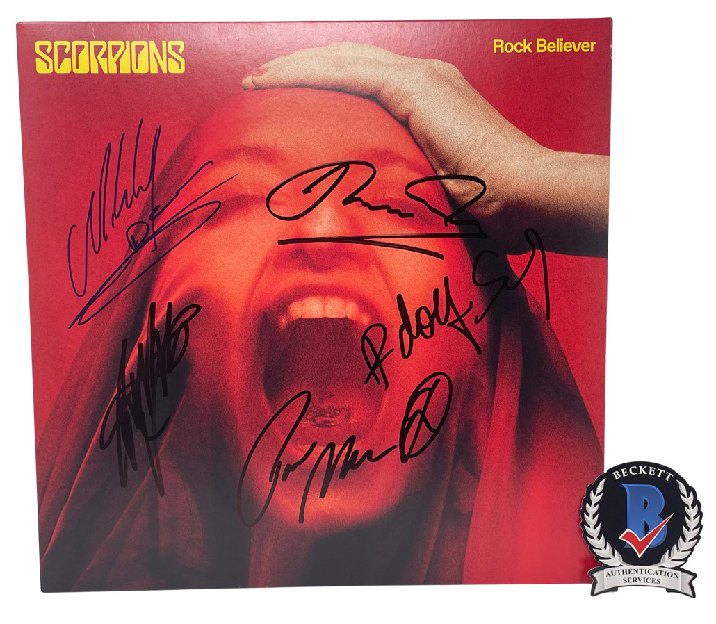 Scorpions Band Signed Rock Believer Vinyl Album Klaus Rudolf x5 Beckett COA