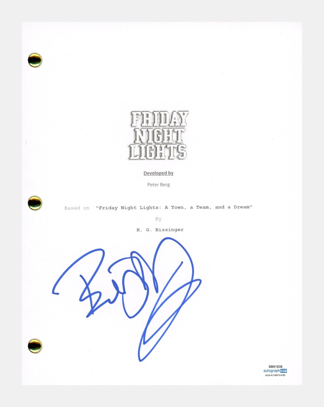 Billy Bob Thornton Signed Autographed Friday Night Lights Movie Script ACOA COA