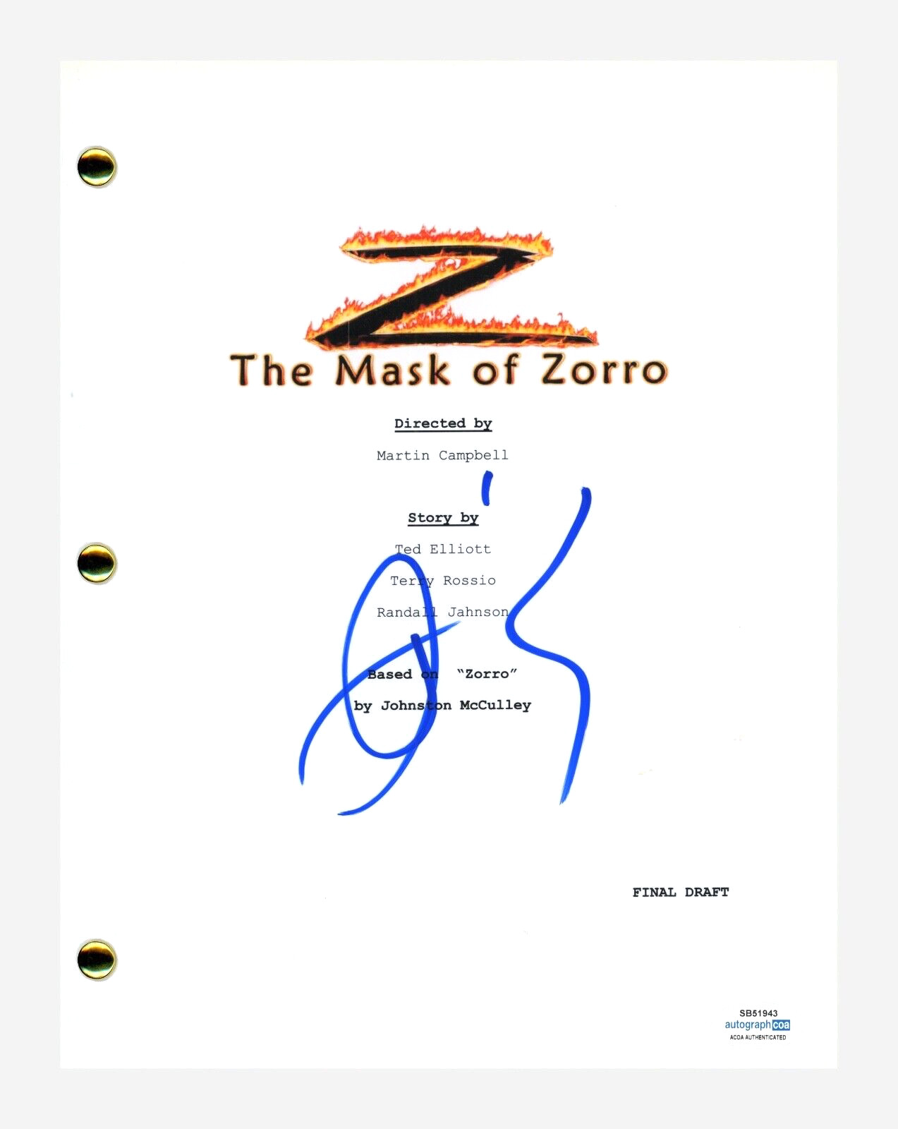 Antonio Banderas Signed Autographed The Mask of Zorro Script Screenplay ACOA COA