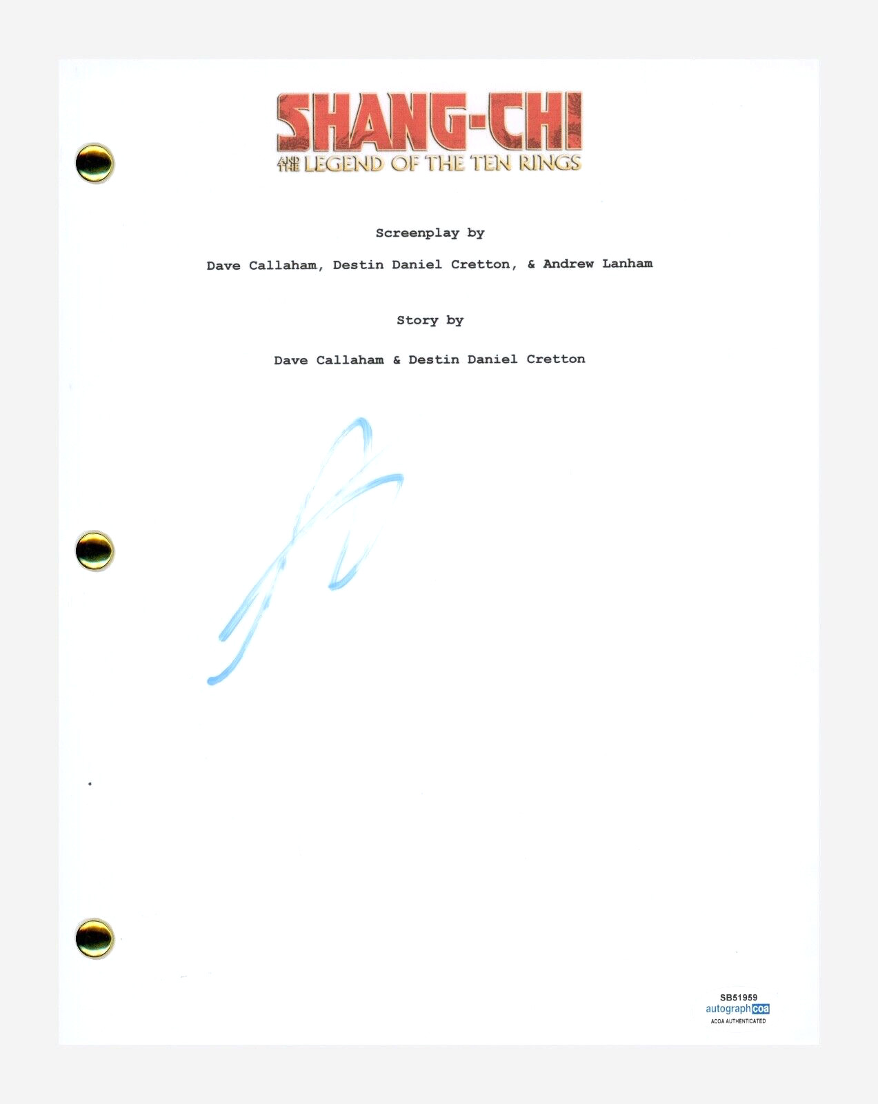 Andy Le Signed Shang-Chi and the Legend of the Ten Rings Movie Script ACOA COA