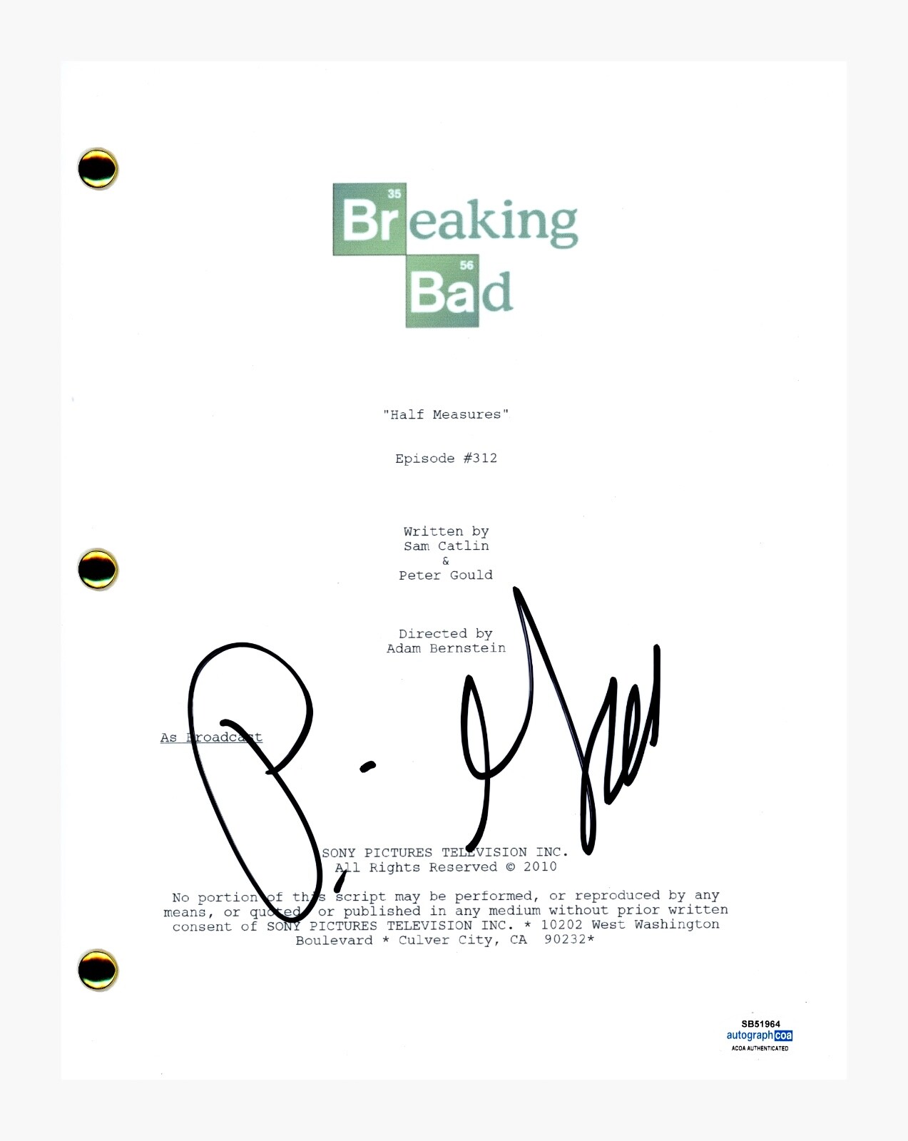 Peter Gould Signed Autographed Breaking Bad Half Measures Ep312 Script ACOA COA