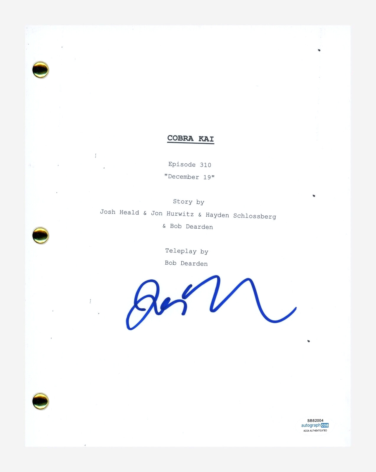 Jon Hurwitz Signed Cobra Kai December 19 E310 Script Screenplay Creator ACOA COA