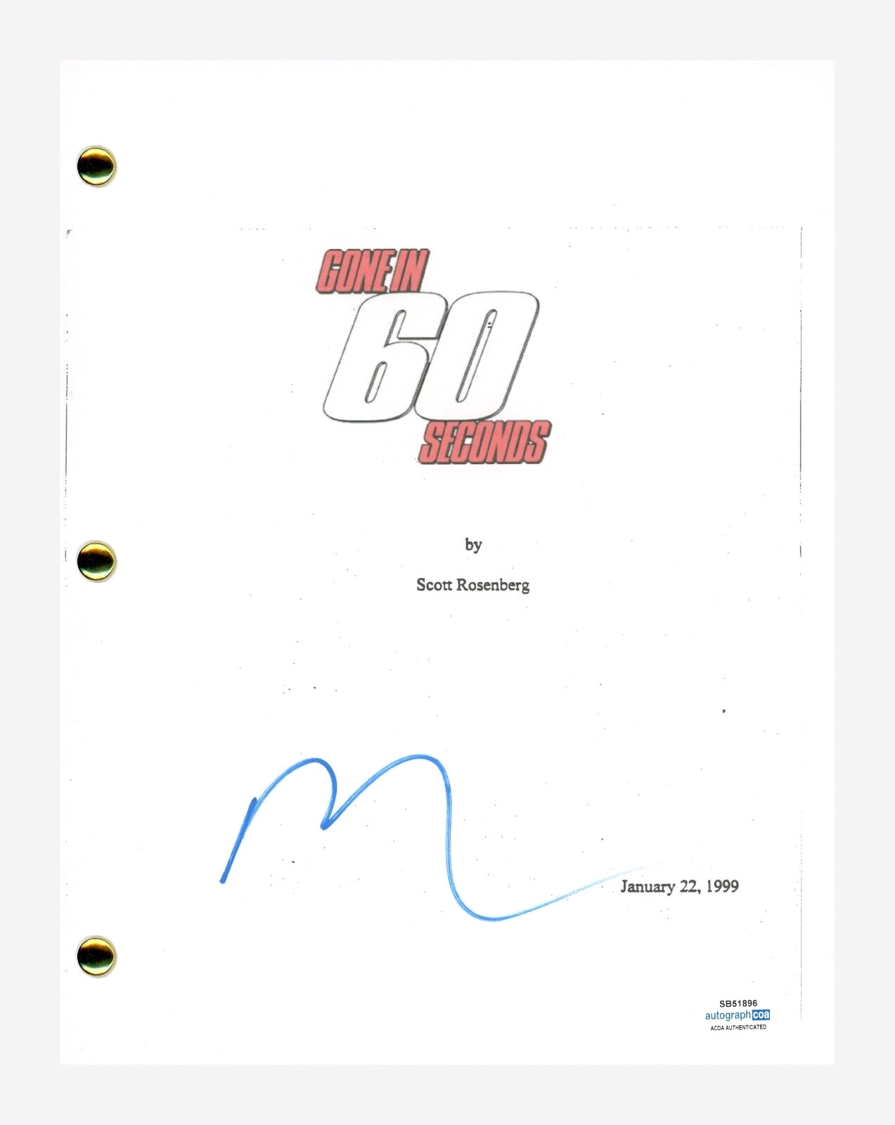 Nicolas Cage Signed Autographed Gone in 60 Seconds Script Screenplay ACOA COA