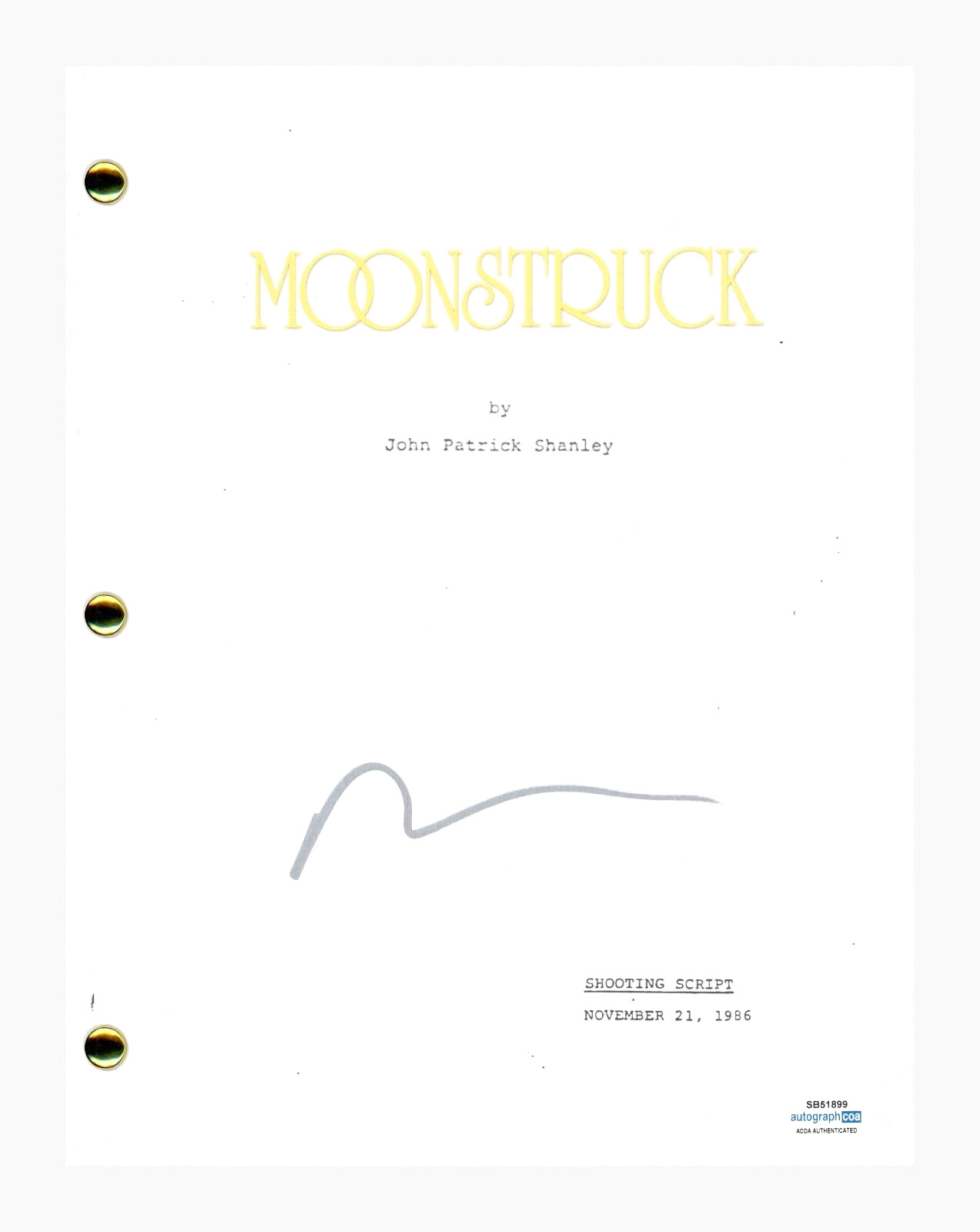 Nicolas Cage Signed Autographed Moonstruck Movie Script Screenplay ACOA COA
