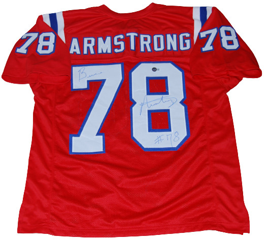 BRUCE ARMSTRONG signed (NEW ENGLAND PATRIOTS) XL custom jersey BECKETT BG93620