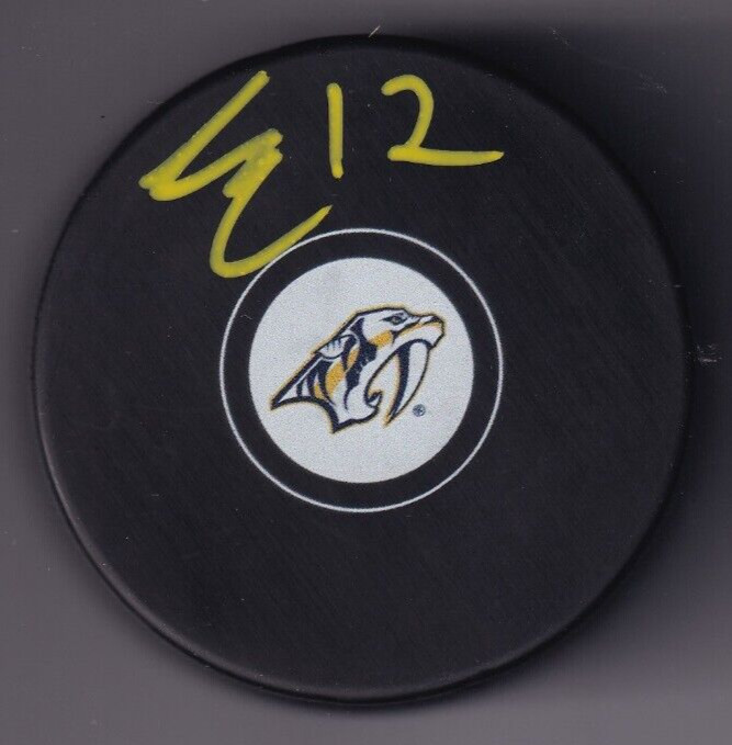 LUKE EVANGELISTA signed (NASHVILLE PREDATORS) Hockey Souvenir puck W/COA #2