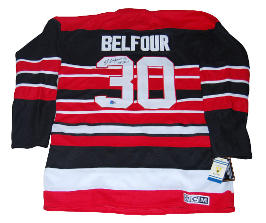 ED BELFOUR signed (CHICAGO BLACKHAWKS) Custom hockey jersey BECKETT BG93592
