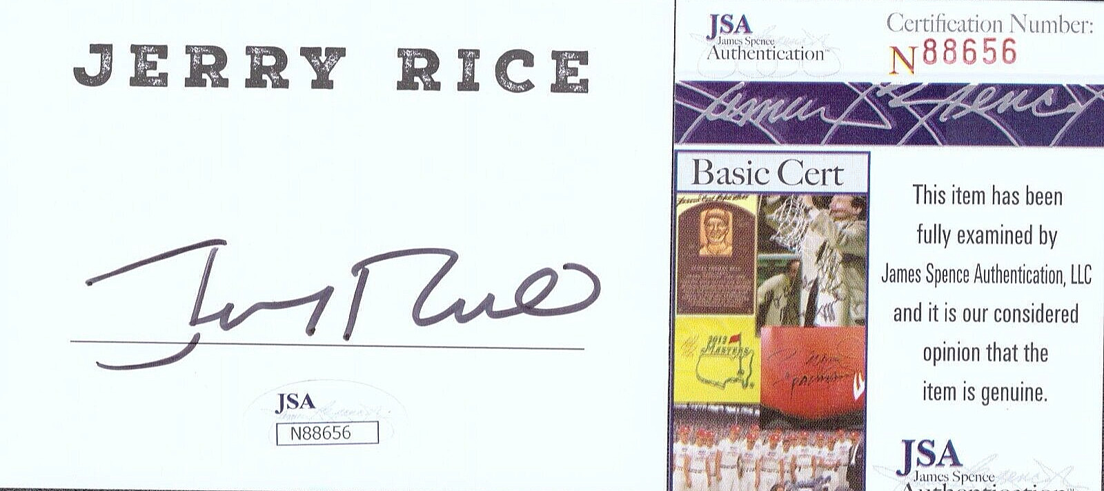 JERRY RICE Signed Autograph Bookplate JSA COA San Francisco 49ers