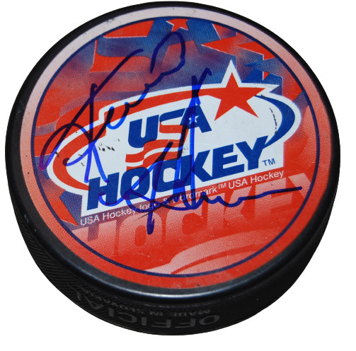 KEVIN HATCHER signed (TEAM USA) Hockey GAME puck BECKETT BH097362