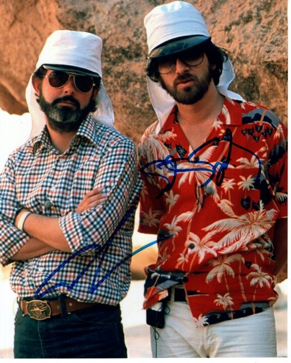 STEVEN SPIELBERG and GEORGE LUCAS signed 8x10 INDIANA JONES photo