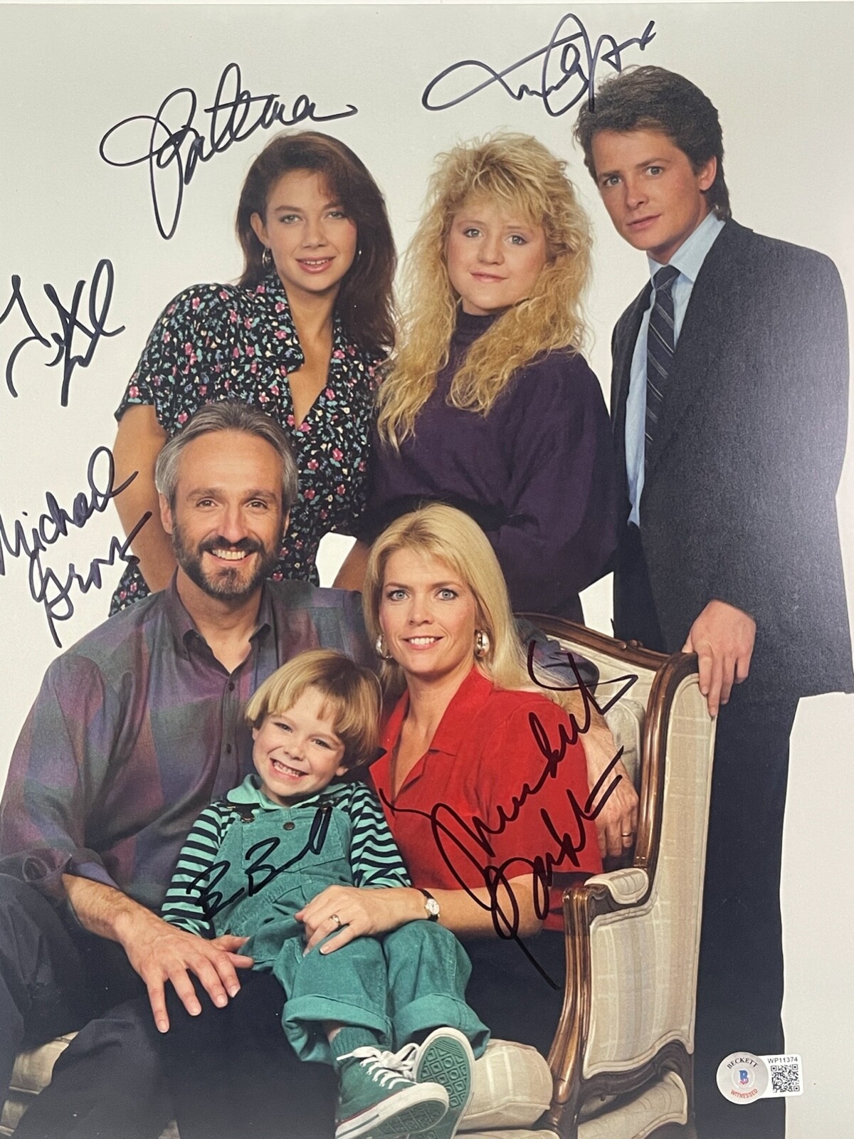 FAMILY TIES MICHAEL J. FOX GROSS BATEMAN +3 Signed Autograph 11X14 Photo JSA LOA