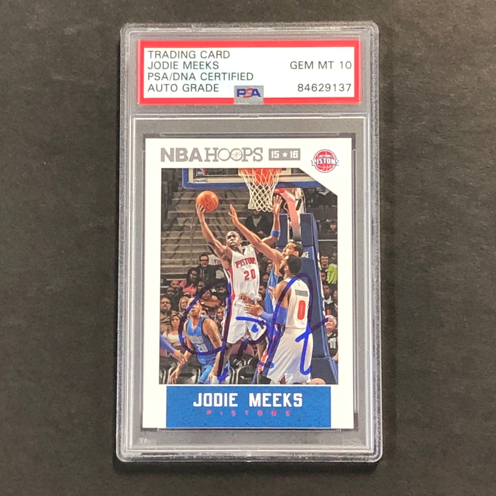 2015-16 NBA Hoops #153 Jodie Meeks Signed Card AUTO 10 PSA Slabbed Pistons