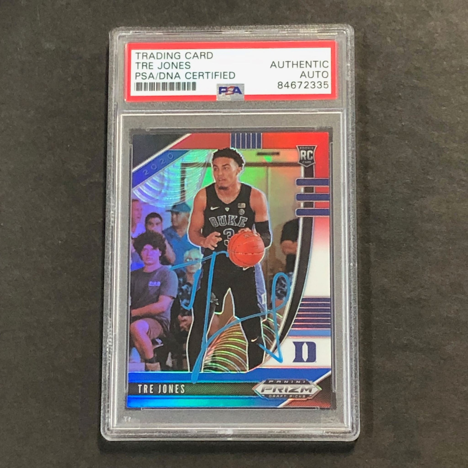 2020-21 Panini Blue White and Red Prizm Draft Picks #77 Tre Jones Signed Card AU