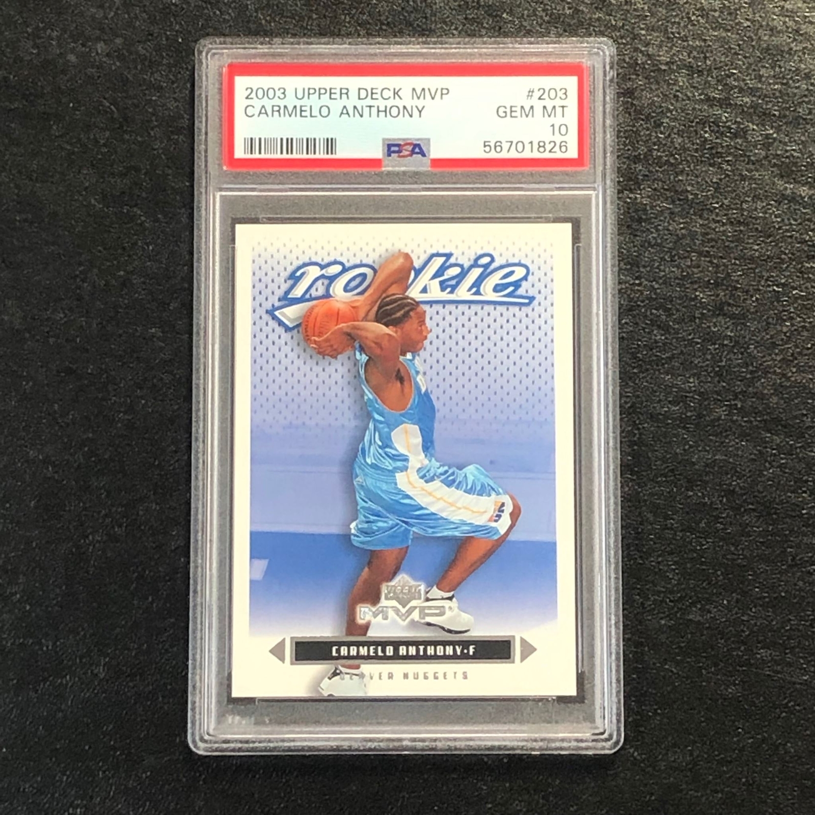 2003 Upper Deck MVP #203 Carmelo Anthony PSA 10 GEM MT RC Nuggets