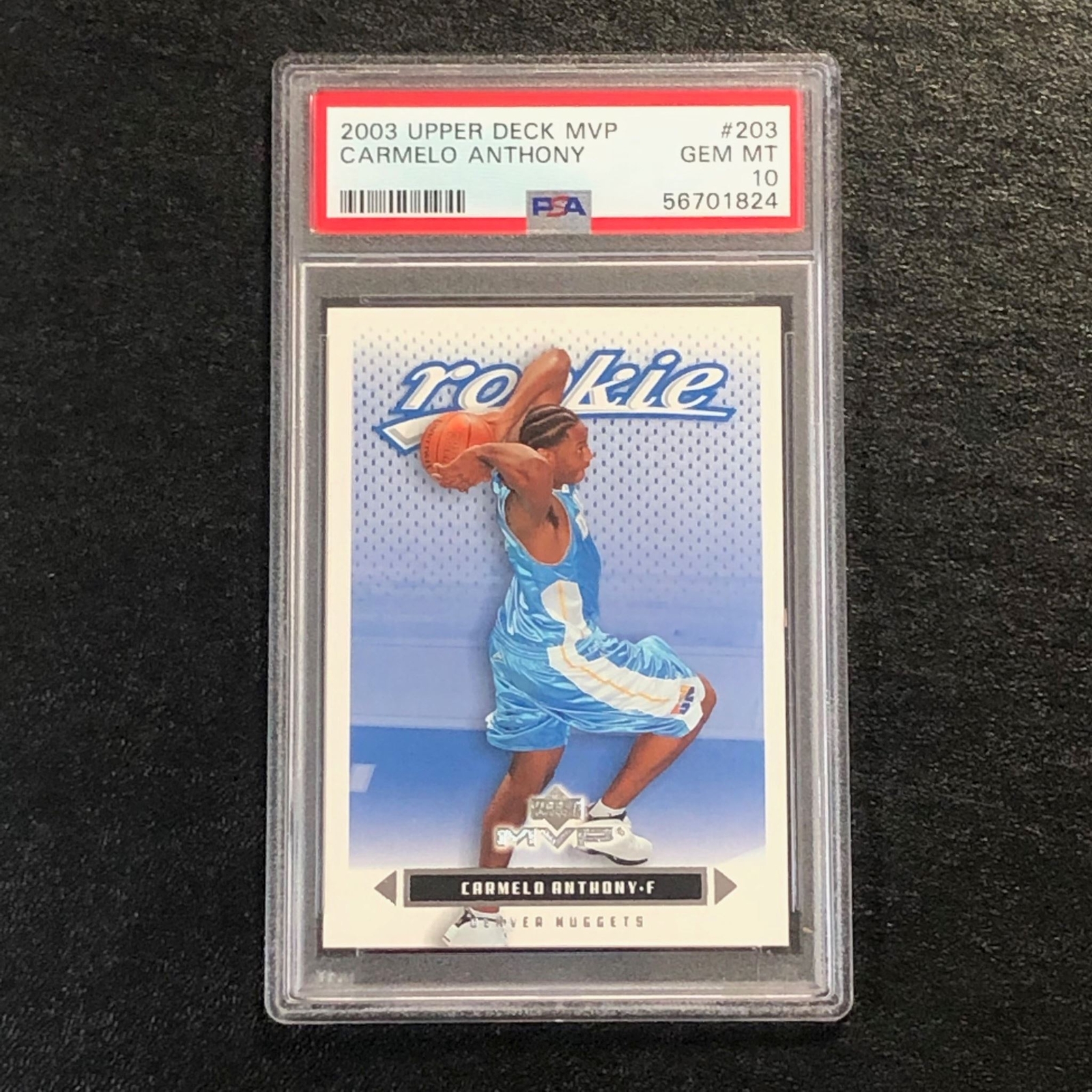 2003 Upper Deck MVP #203 Carmelo Anthony PSA 10 GEM-MT RC Nuggets