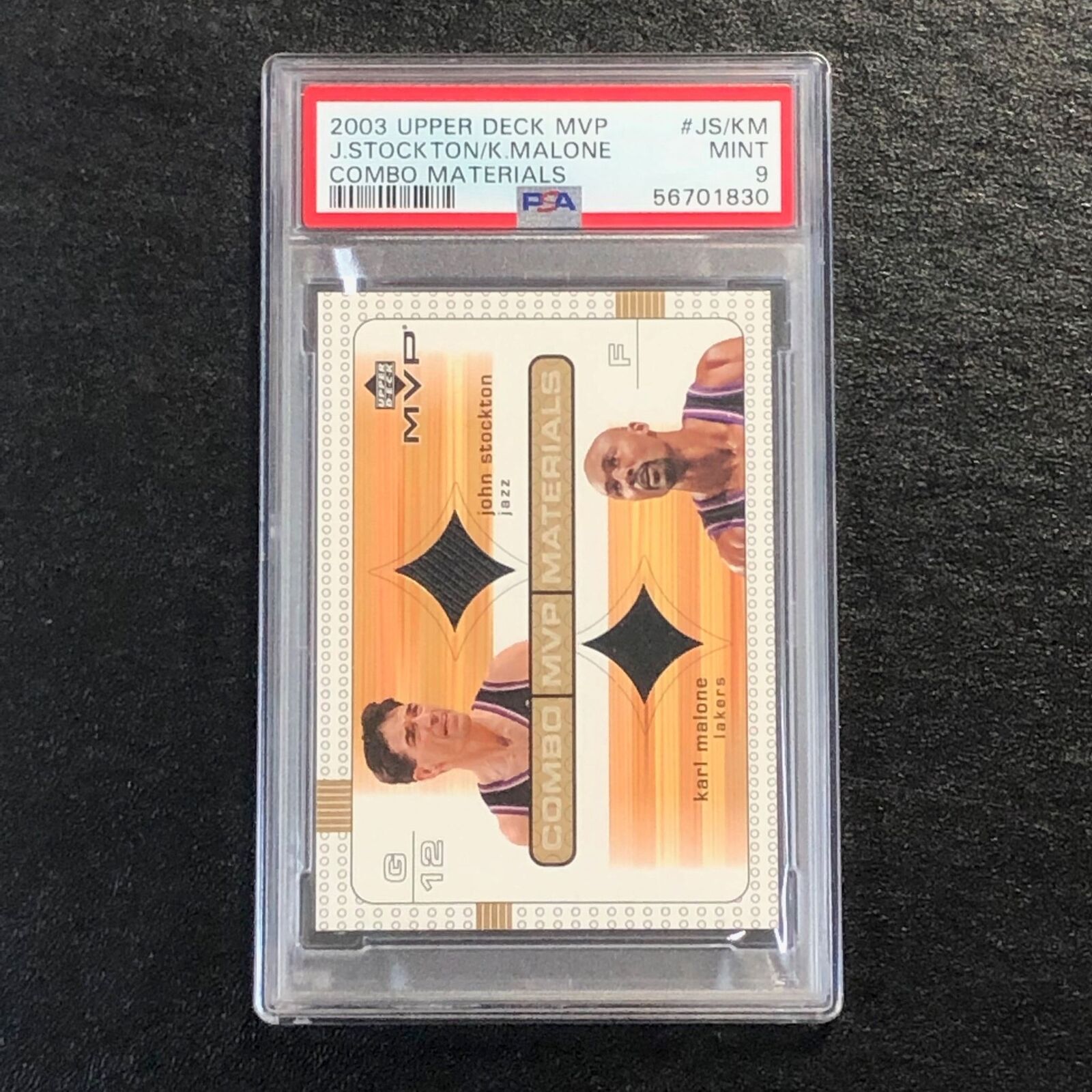 2003 Upper Deck MVP #JS/KM John Stockton/ Karl Malone PSA 9 Mint Combo Materials