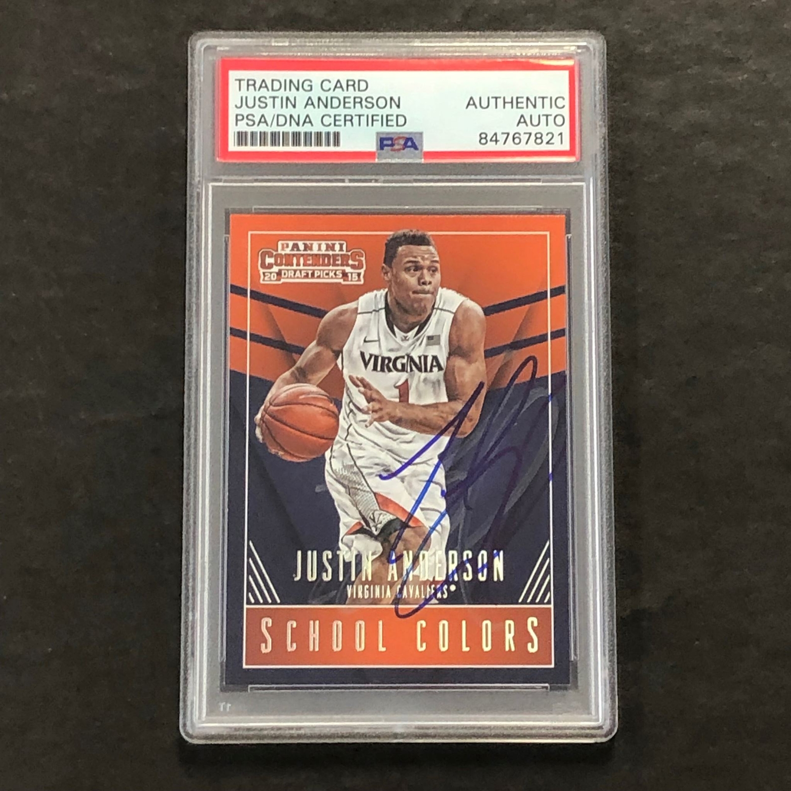 2015-16 Panini Contenders Draft Picks #22 Justin Anderson Signed Card AUTO PSA S