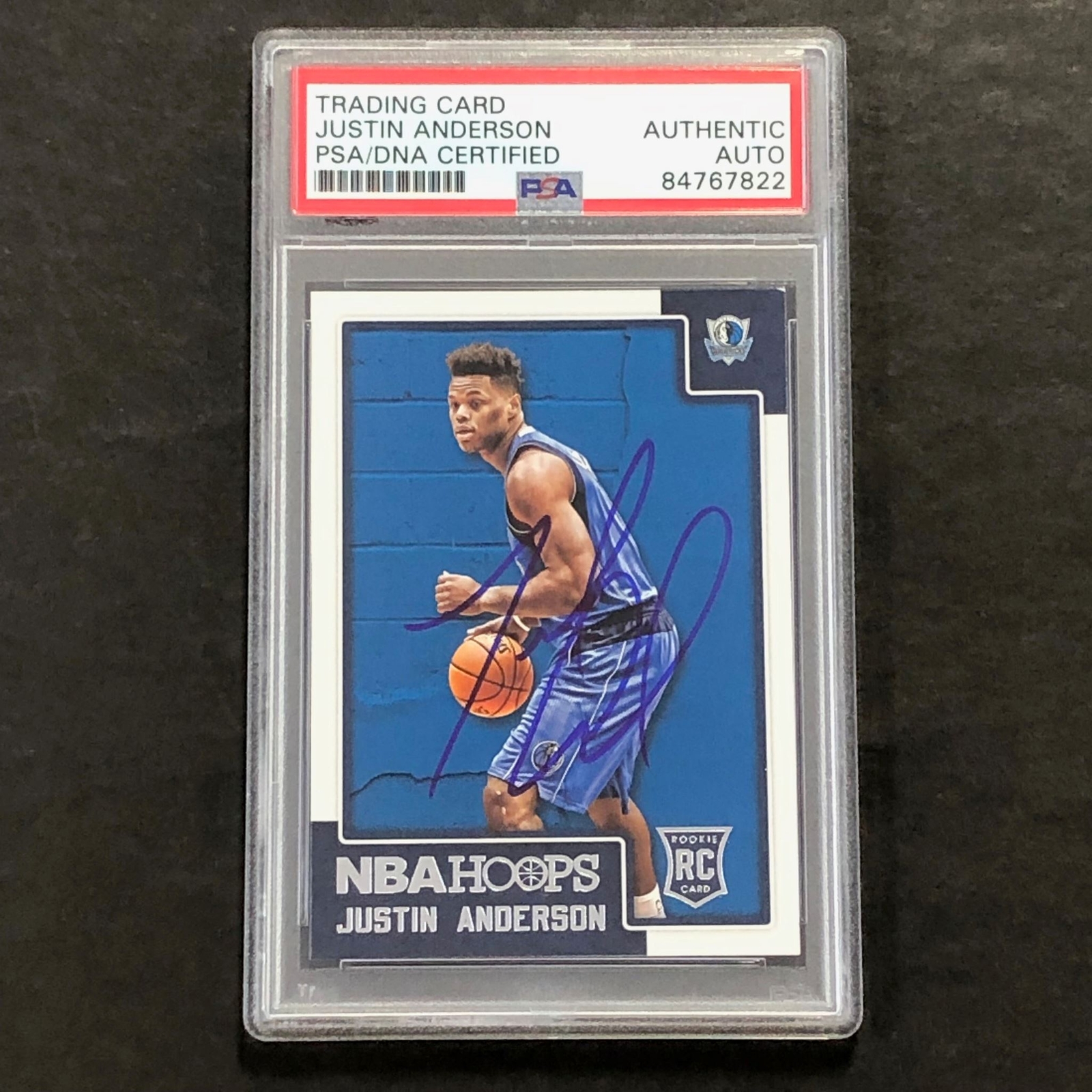 2015-16 NBA Hoops #290 Justin Anderson Signed Card AUTO PSA Slabbed RC Mavericks