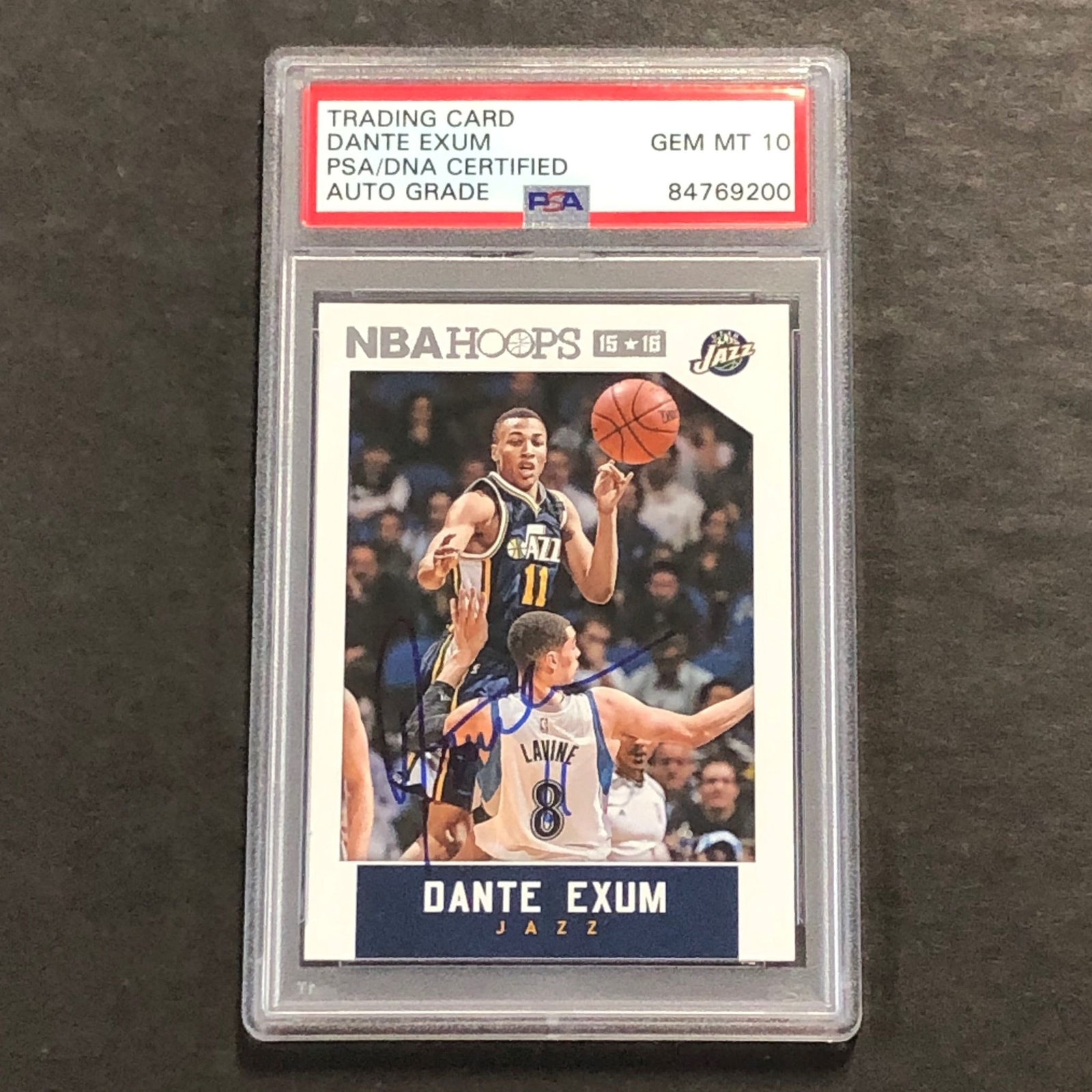 2015-16 NBA Hoops #9 Dante Exum Signed Card AUTO 10 PSA Slabbed Jazz