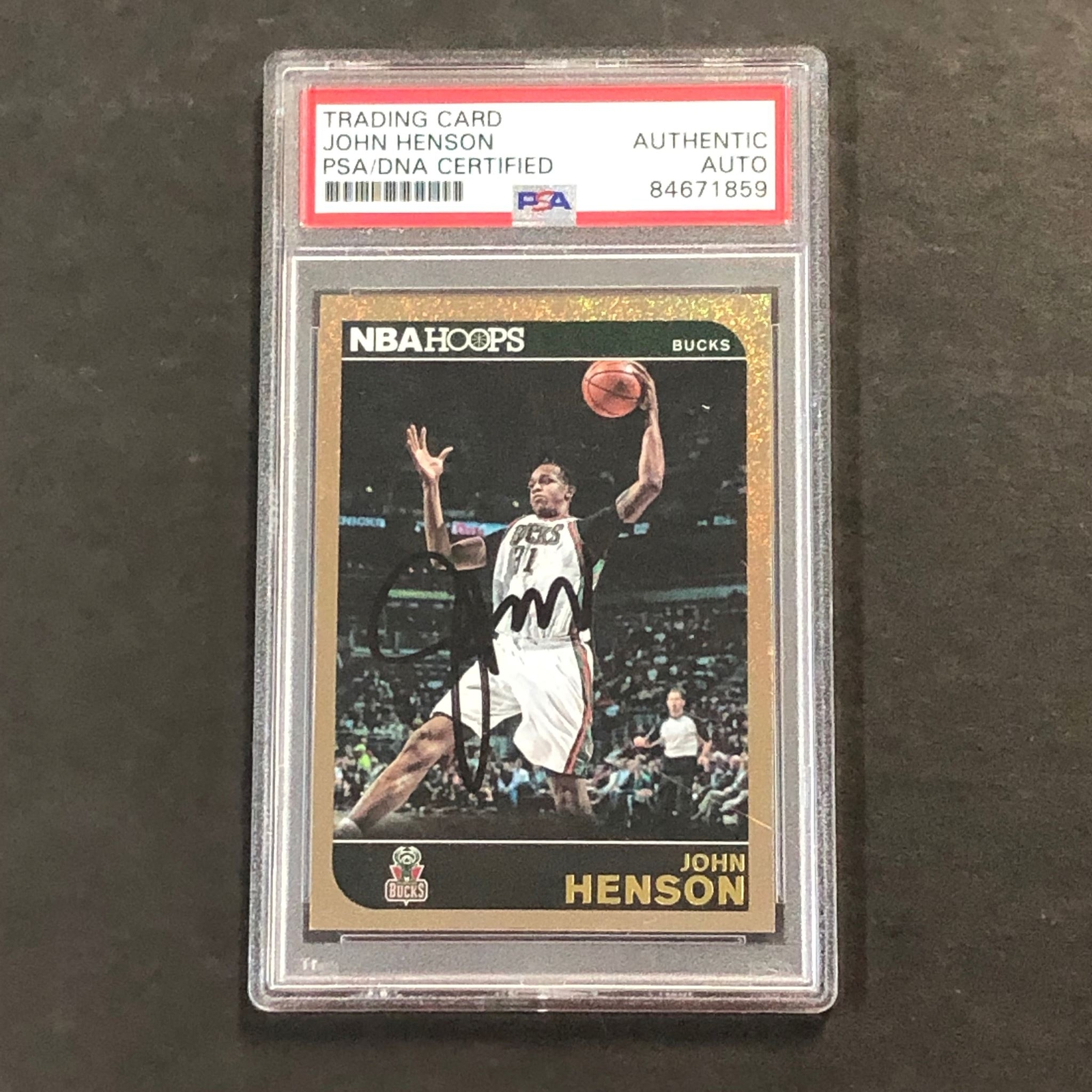 2014-15 NBA Hoops #150 John Henson Signed Card AUTO PSA Slabbed Bucks