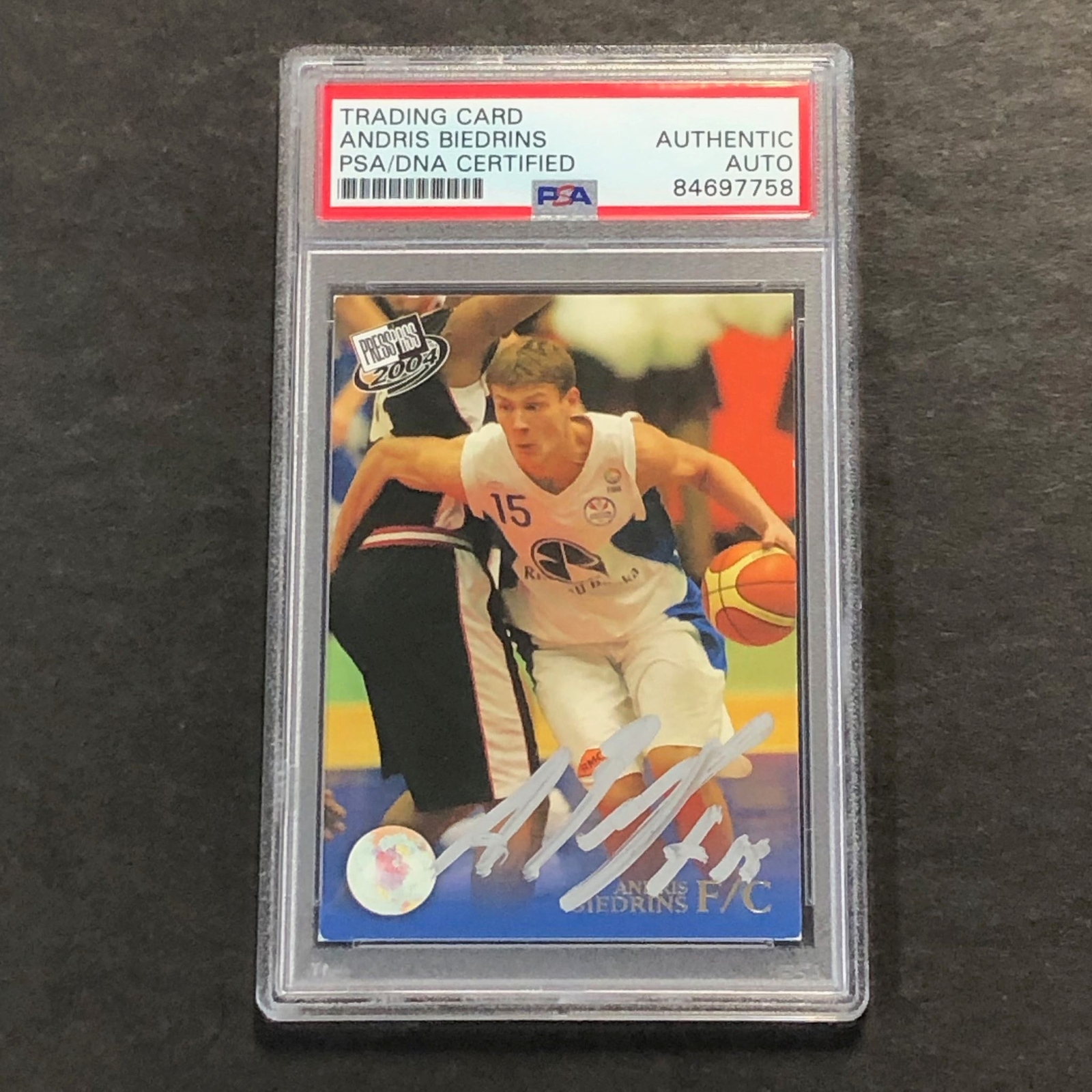2004 PressPress #G3 Andris Biedrins Signed Card PSA Slabbed