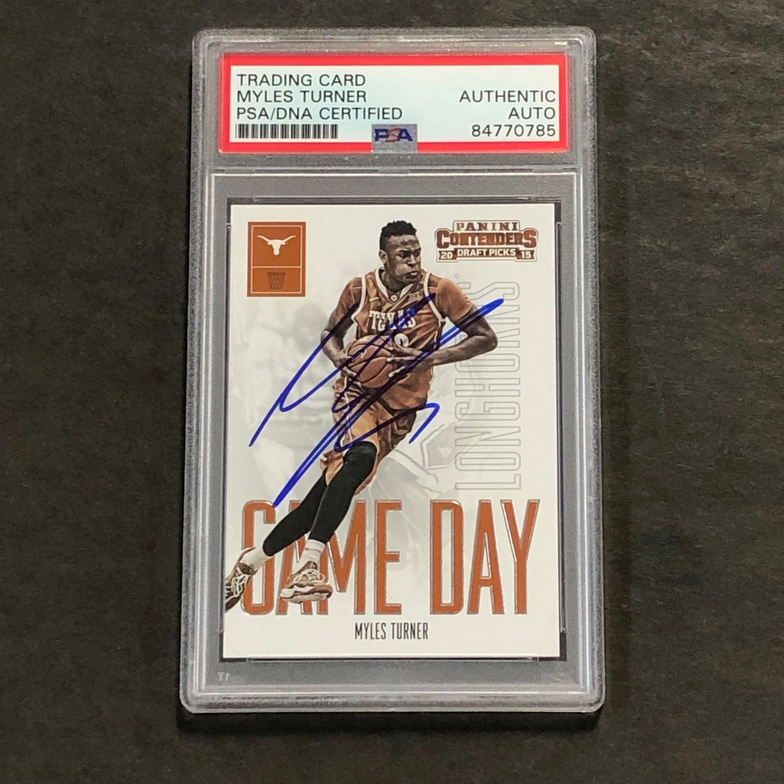 2015-16 Panini Contenders Draft Picks #29 Myles Turner Signed Card AUTO PSA Slab