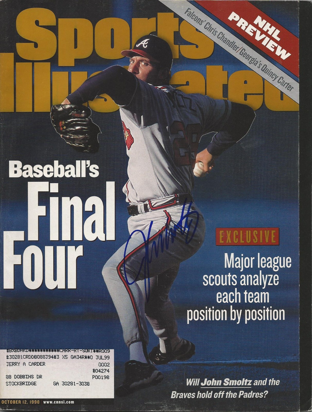 **GFA SPORTS ILLUSTRATED JOHN SMOLTZ* SIGNED SI MAGAZINE AD1 COA** COLLECTIBLE MEMORABILIA