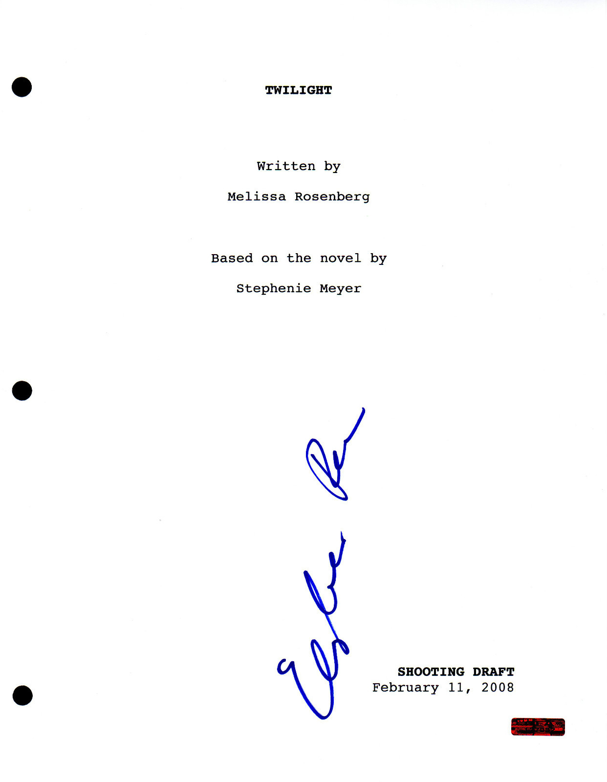GFA Twilight * ELIZABETH REASER * Signed Full Movie Script AD1 COA