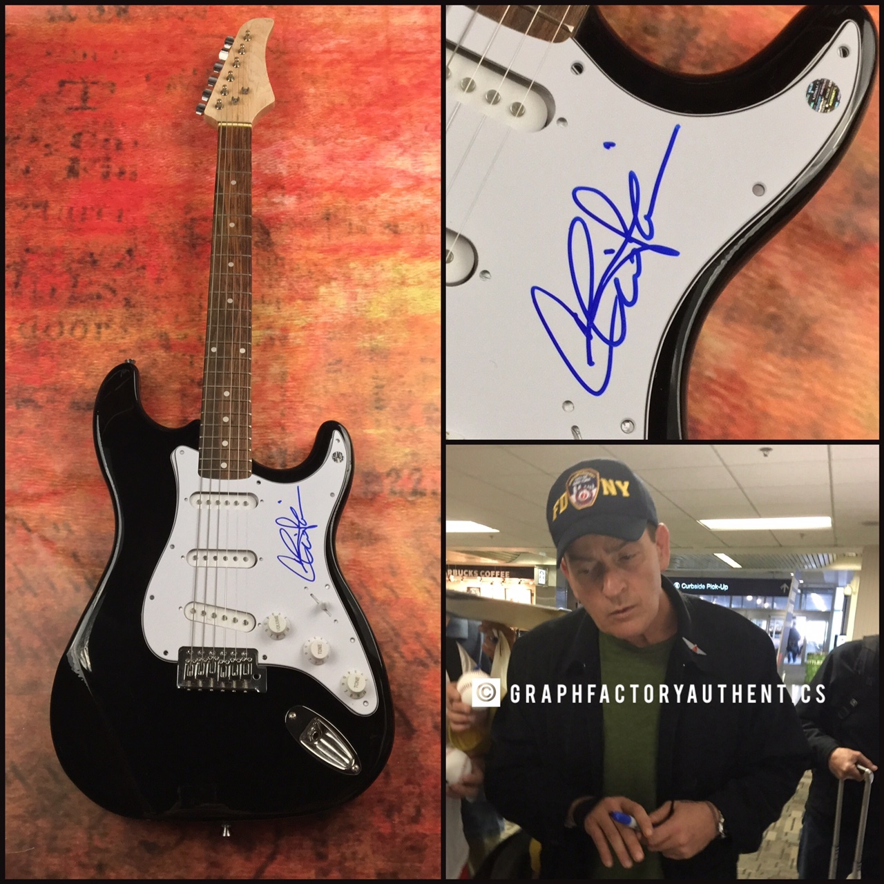 GFA Wild Thing Ricky Vaughn * CHARLIE SHEEN * Signed Electric Guitar PROOF C COA