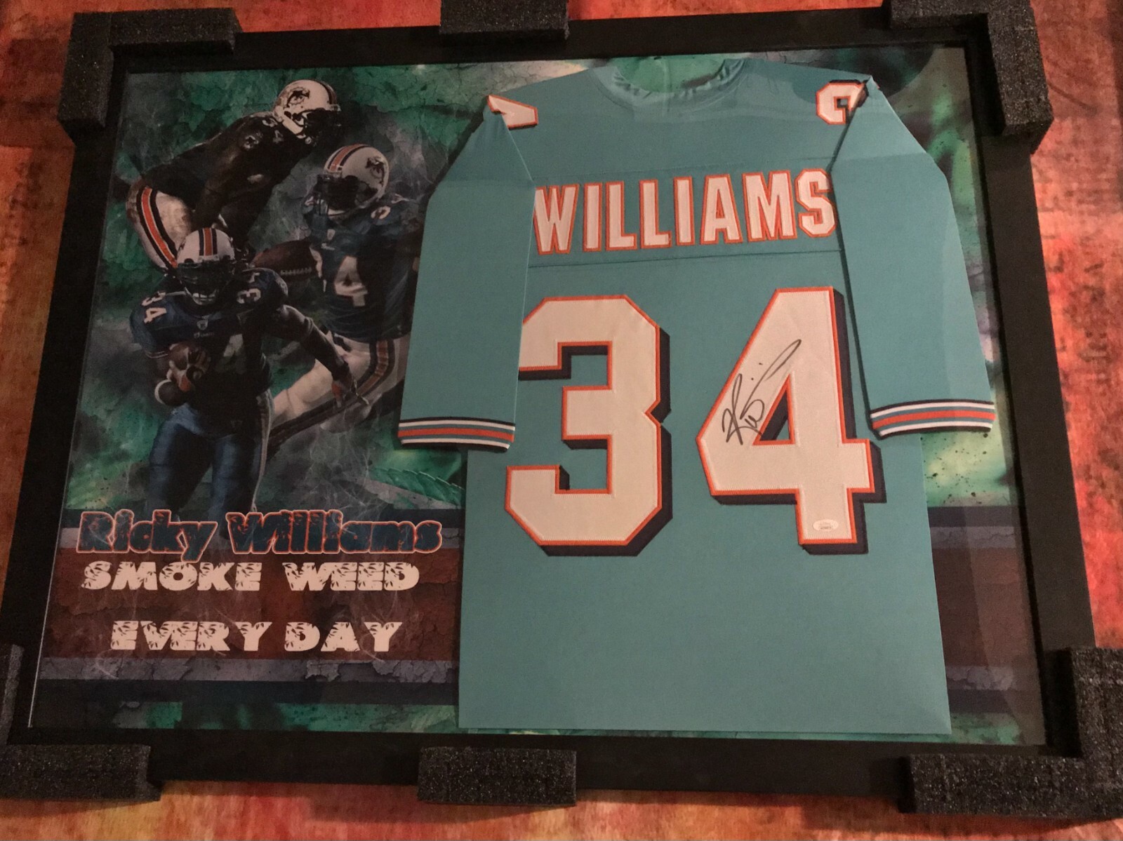 JSA Smoke Weed Everyday * RICKY WILLIAMS * Signed Custom Framed Jersey COA