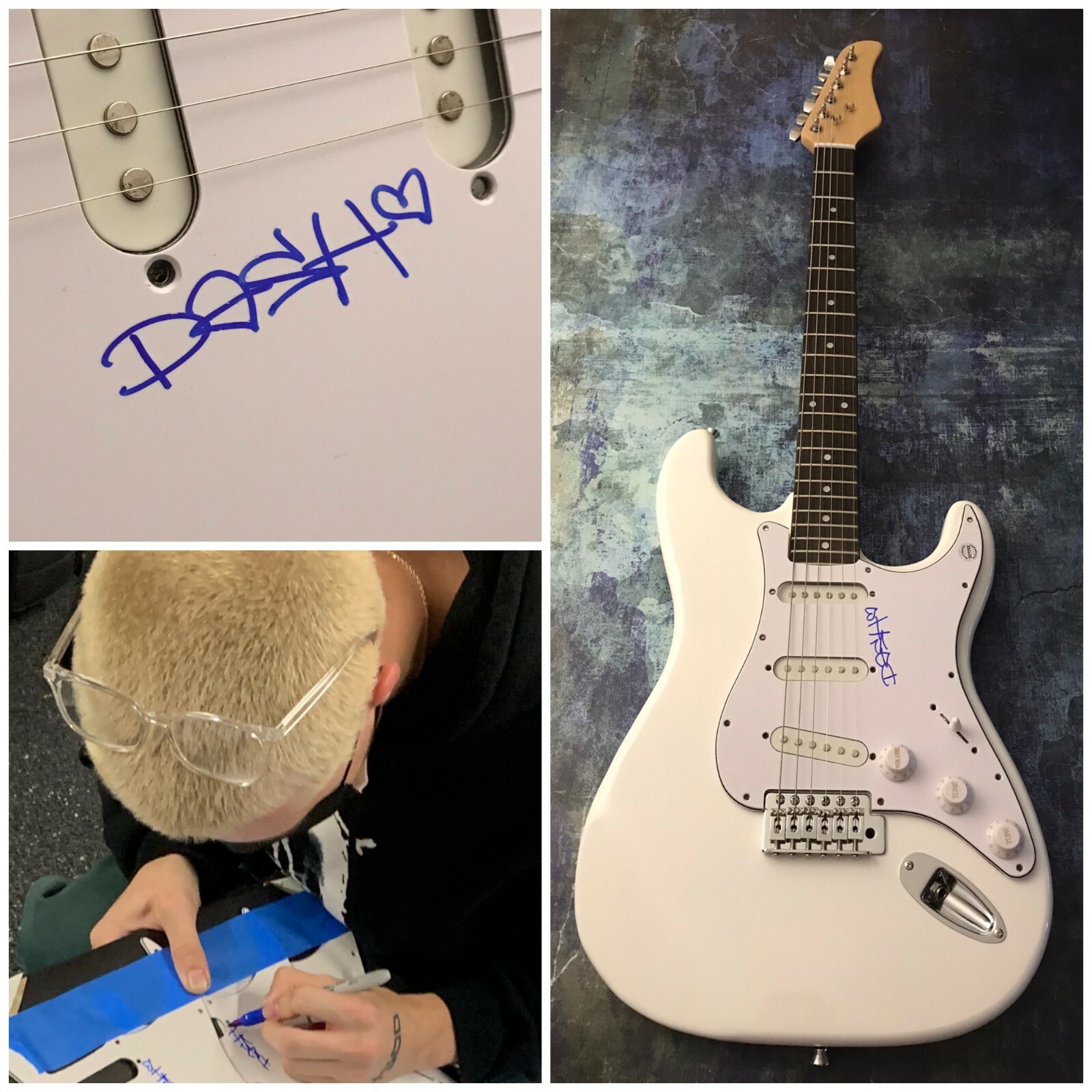 GFA white lie & blocked Star * CONTRADASH * Signed Electric Guitar PROOF C1 COA